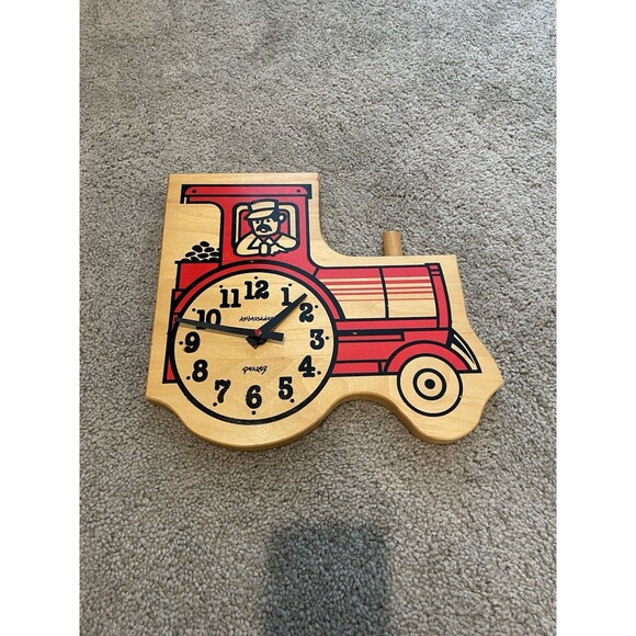 VINTAGE Train Railroad Wood Wall Clock Nursery/Kids Room Decor. Not‎ Working - Picture 1 of 5